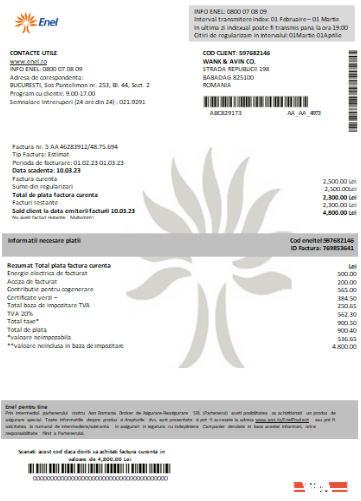 Enel electricity proof of address utility business bill SCR PSD template